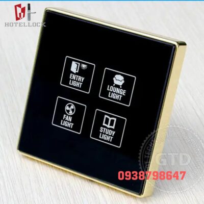 Bảng điều khiển cảm ứng thông minh khung vàng cường lực đầu giường G12TS-BKG